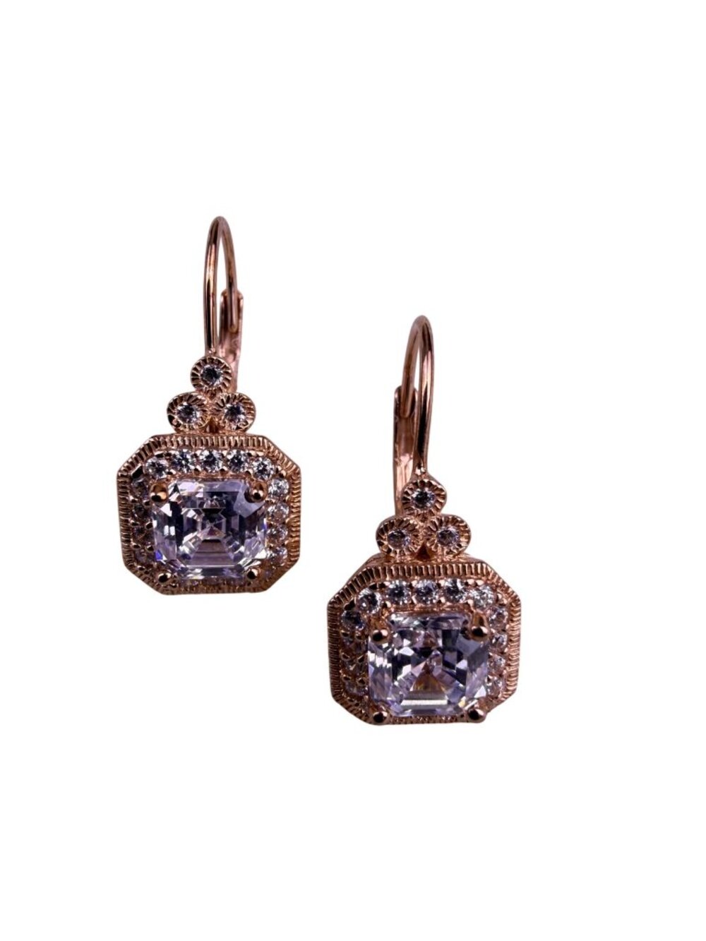 Sterling Silver 925 Women Rose Gold Tone Earrings With Clear CZ Stone